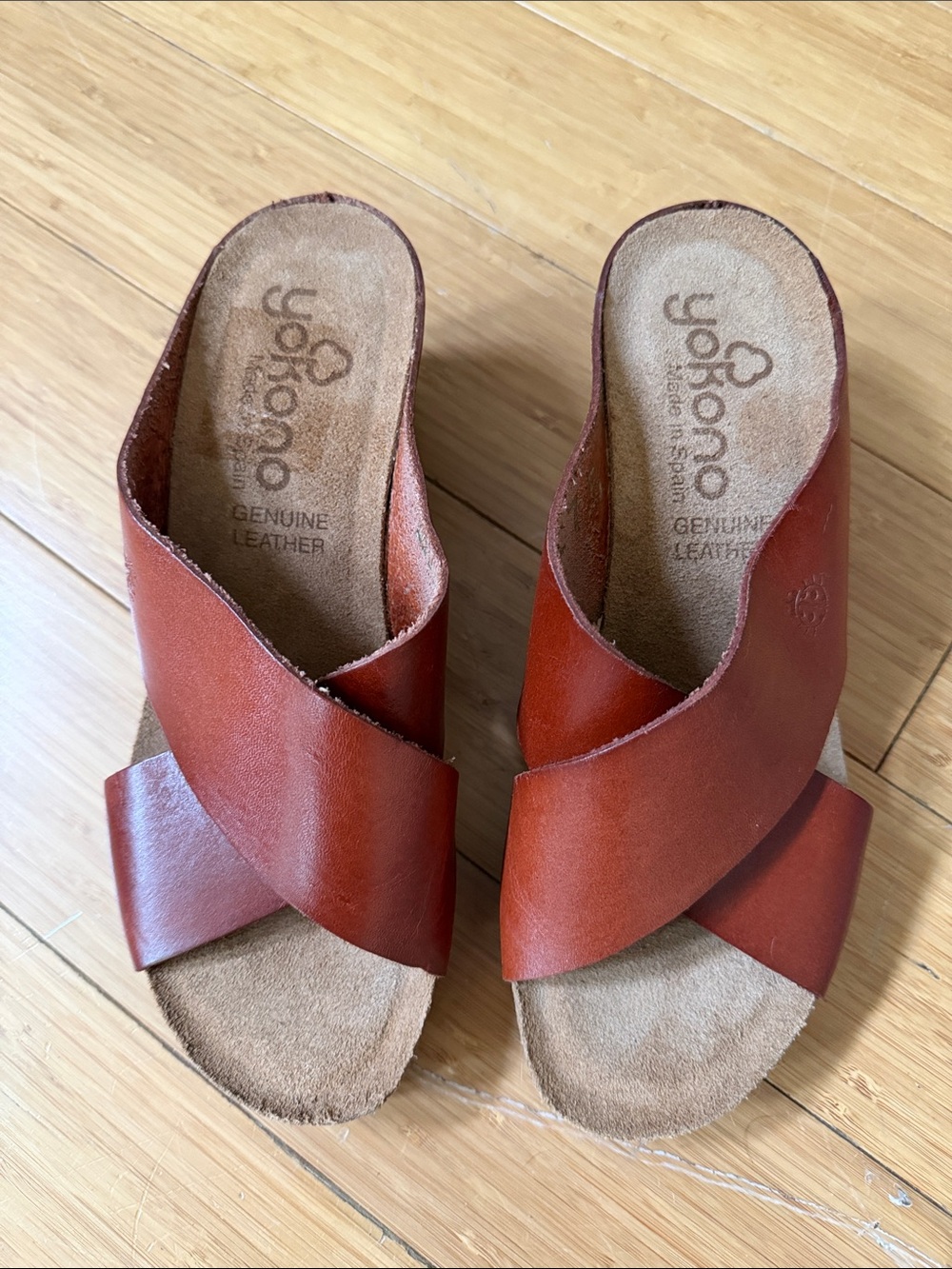 Yokono Women's Leather Crossband Mule in Cognac